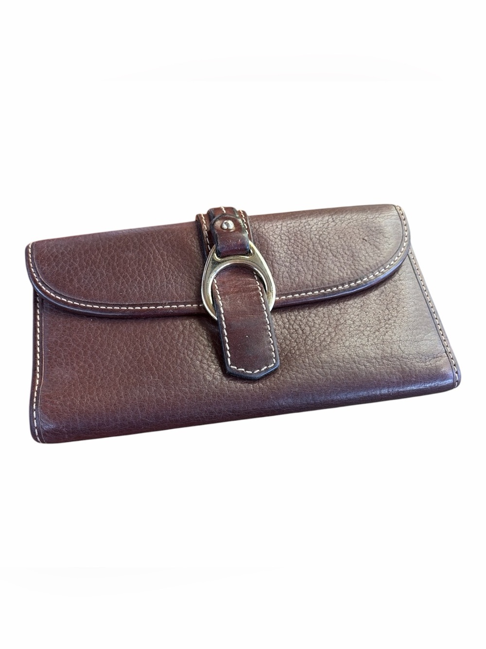 Dooney & Bourke Brown Leather Key & Card Holder with Silver Buckle